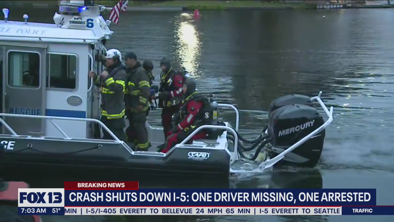 Crash shuts down I-5 in Seattle: Driver suspected of DUI arrested; another driver missing