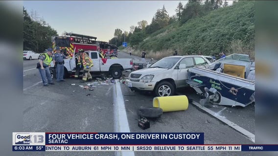 Possible DUI driver arrested after 4-car crash on I-5 in SeaTac