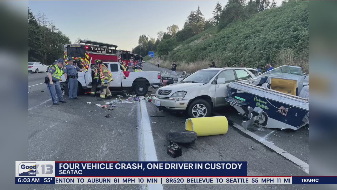 Possible DUI driver arrested after 4-car crash on I-5 in SeaTac