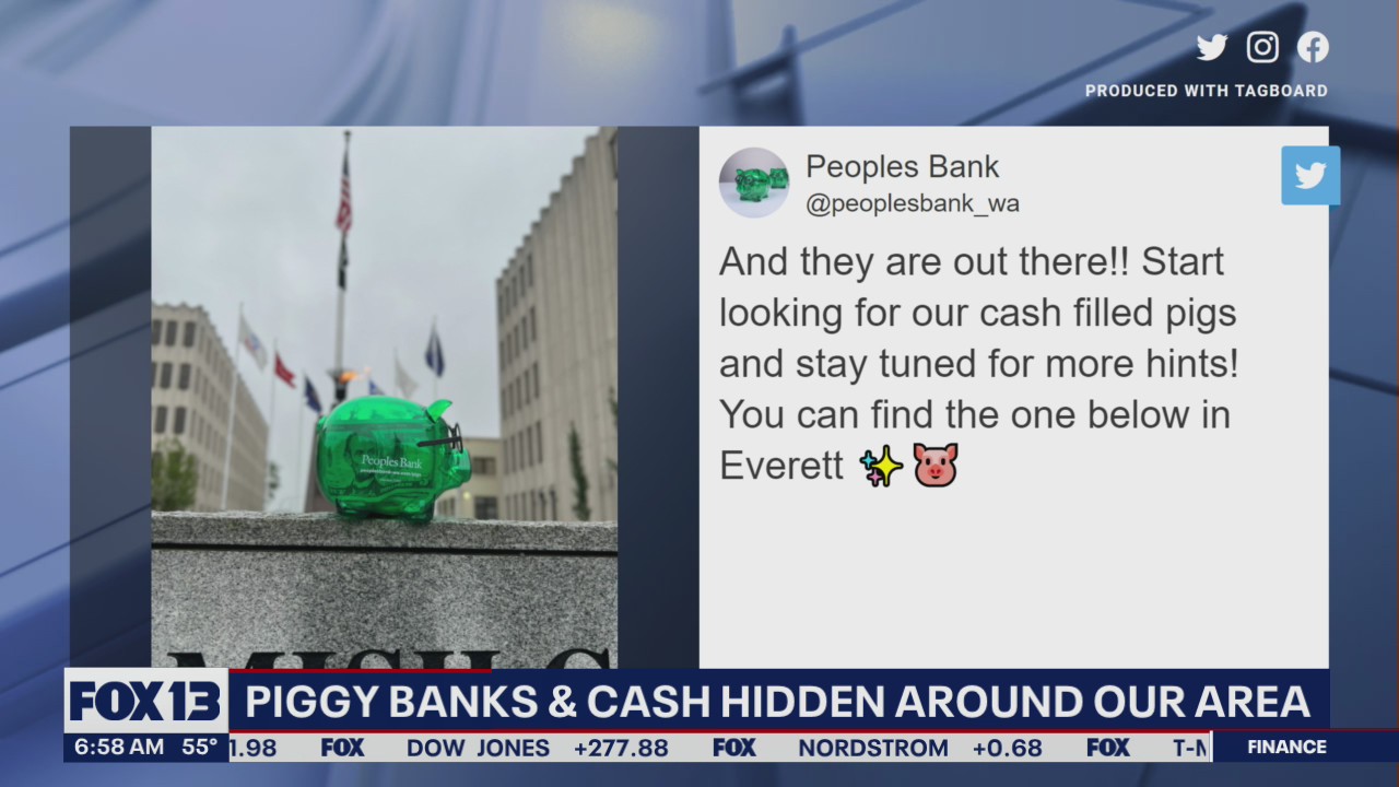 Piggy Banks filled with cash are hidden around the Seattle Area