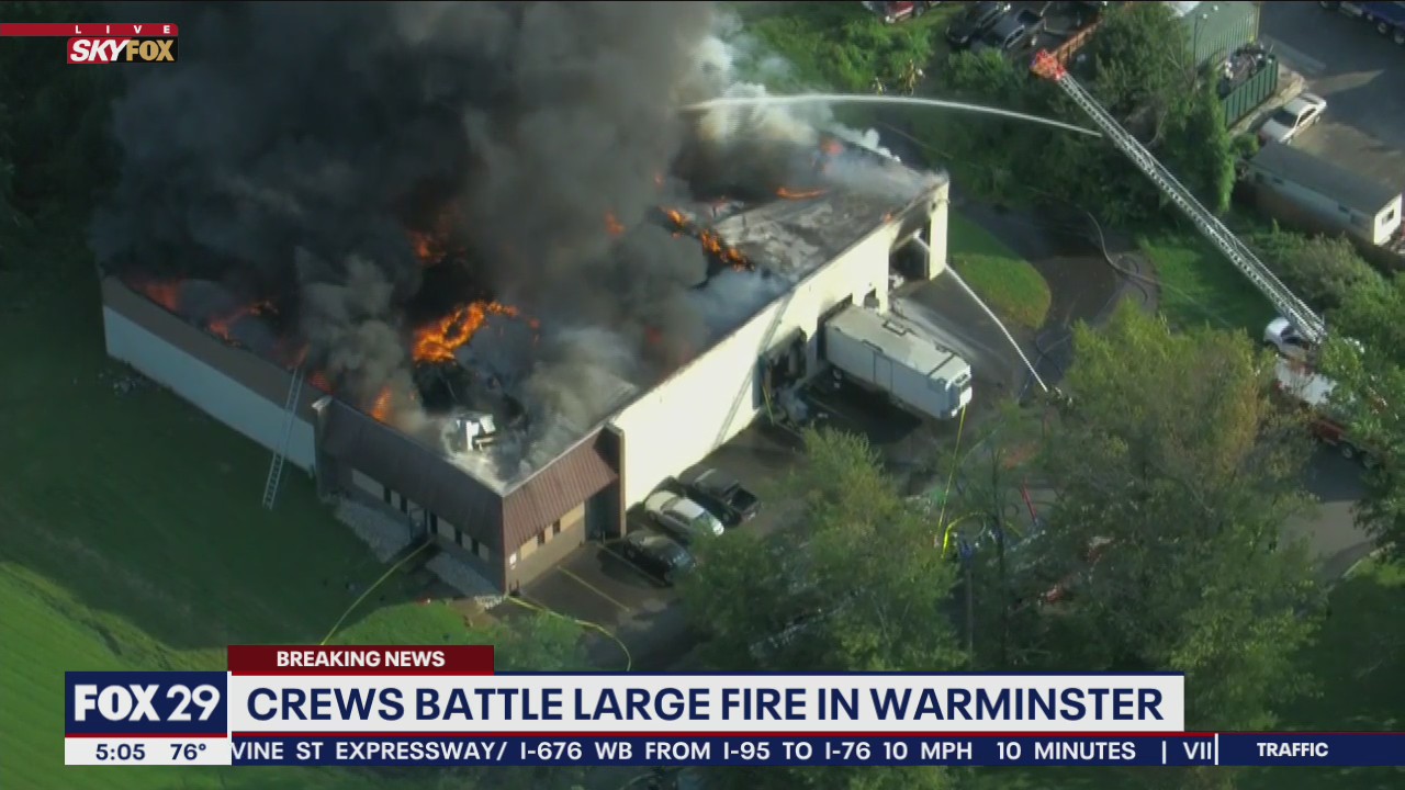 Firefighters battling blaze at commercial building in Warminster