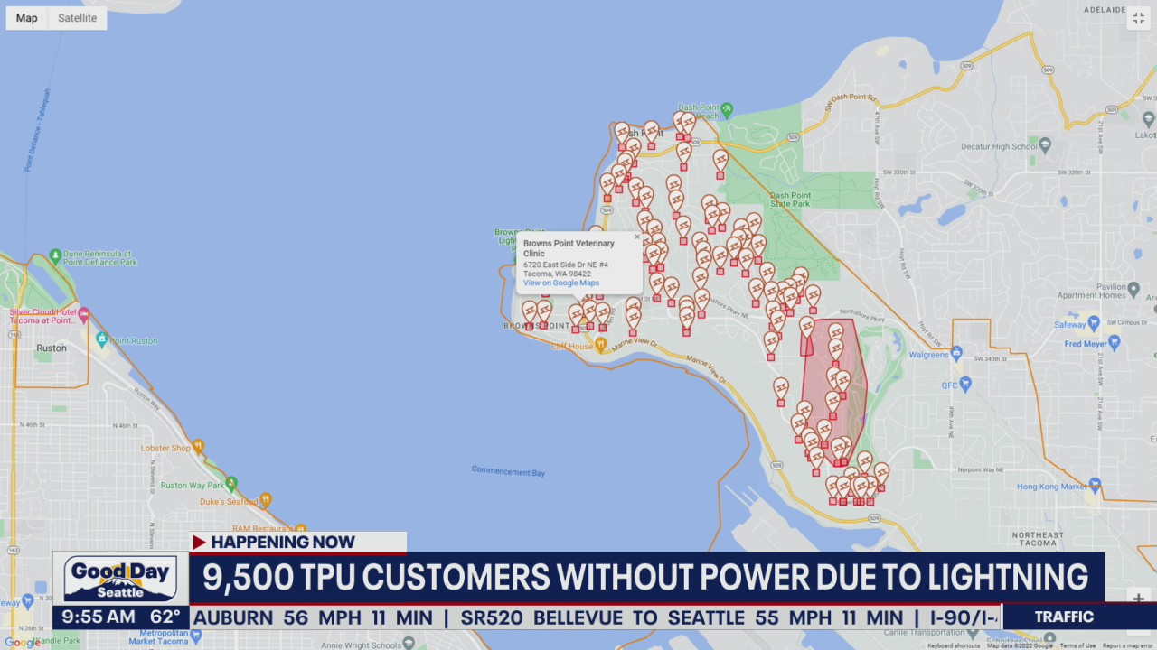 10,000+ without power after lightning strikes in Tacoma