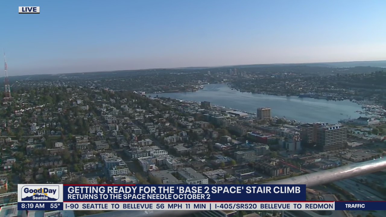 Abby Acone show you the views you can see from atop the Space Needle after 'Base 2 Space' climb