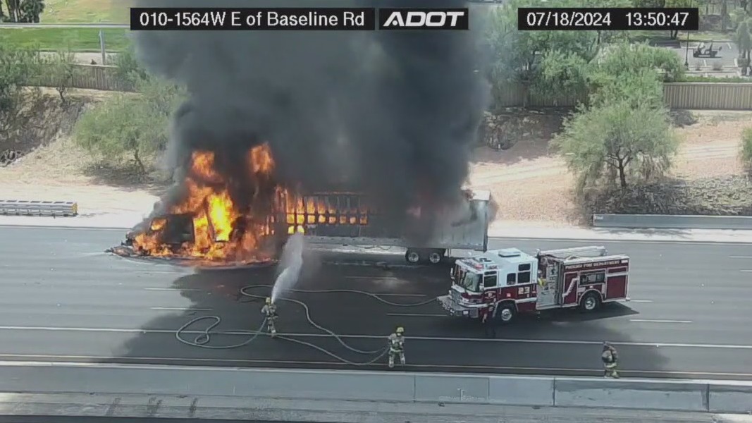 Semi-truck fire on Interstate 10 causes delays | FOX 10 Phoenix