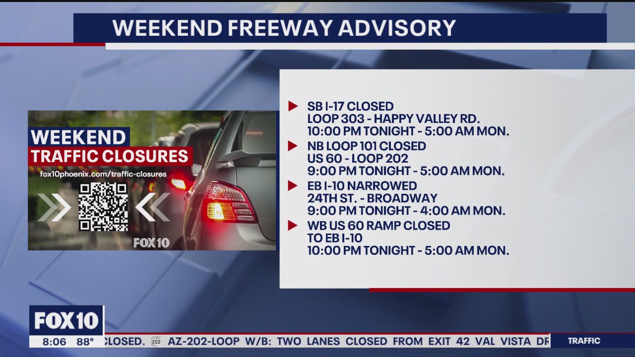 Phoenix weekend freeway closures (July 26-29)