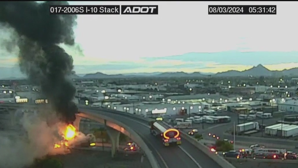 Semi-truck fire burns near Stack interchange on I-10