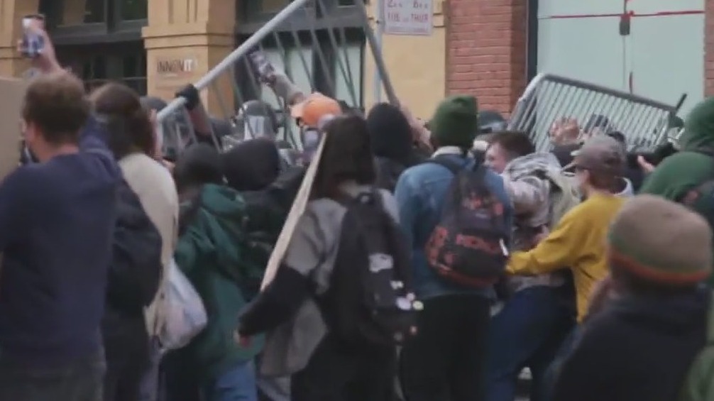 Demonstrators clash with police in San Francisco during ICE protest