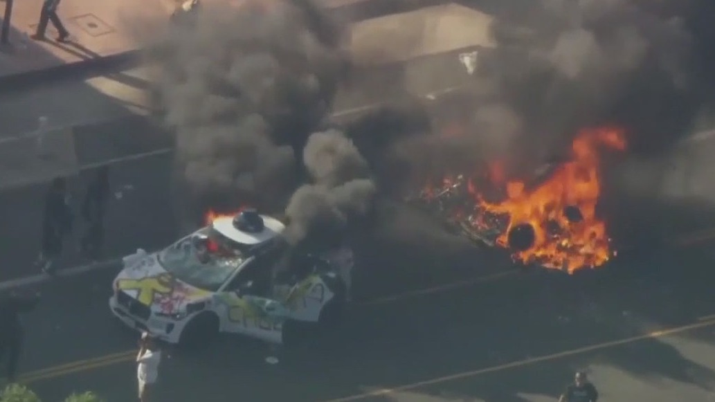 Waymos set on fire, cop cars vandalized in LA, San Francisco protests