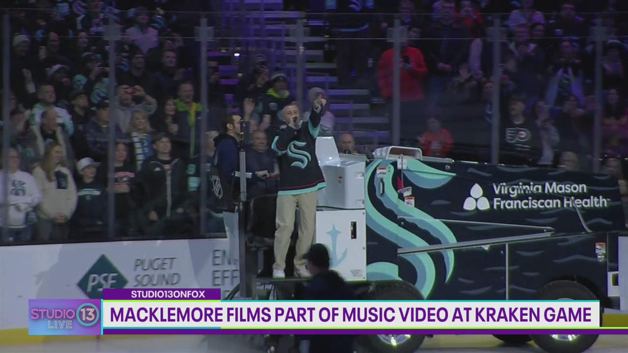 Macklemore films part of new music video during Thursday's Kraken game