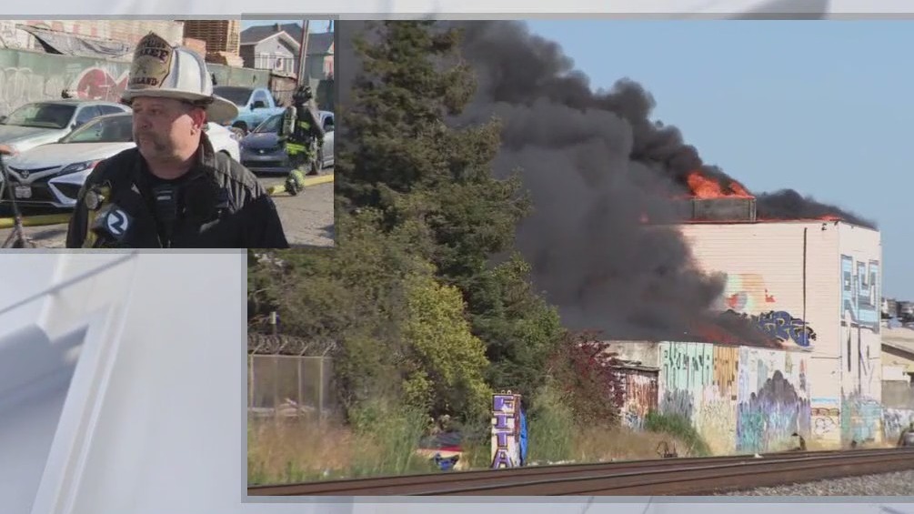4-alarm fire guts commercial warehouse near Oakland Coliseum