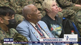 Tuskegee Airman Dr. Eugene Richardson speaks to students at Bucks County high school