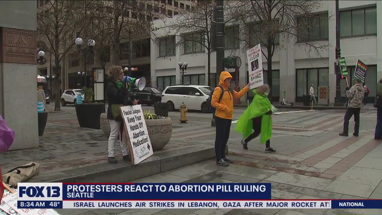 Protestors gather after abortion pill ruling