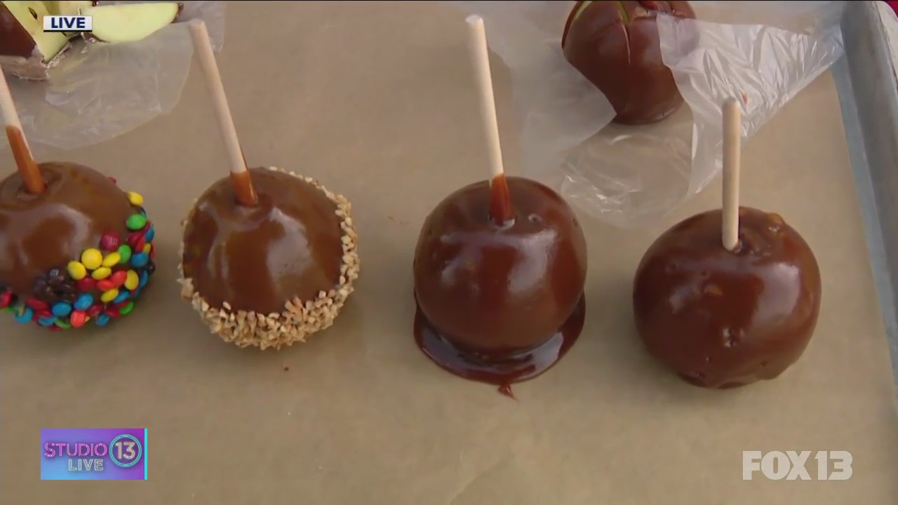 Trying caramel apples at the Washington State Spring Fair
