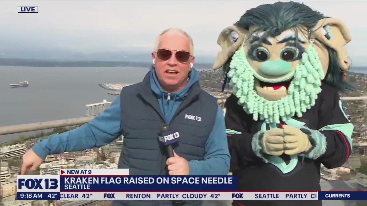 Buoy raises Seattle Kraken flag atop Space Needle ahead of NHL Playoffs