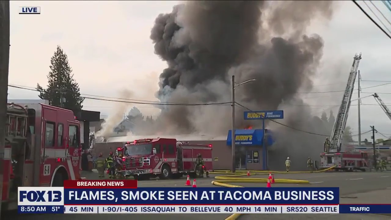 Fire at Tacoma furniture store sends smoke billowing into sky