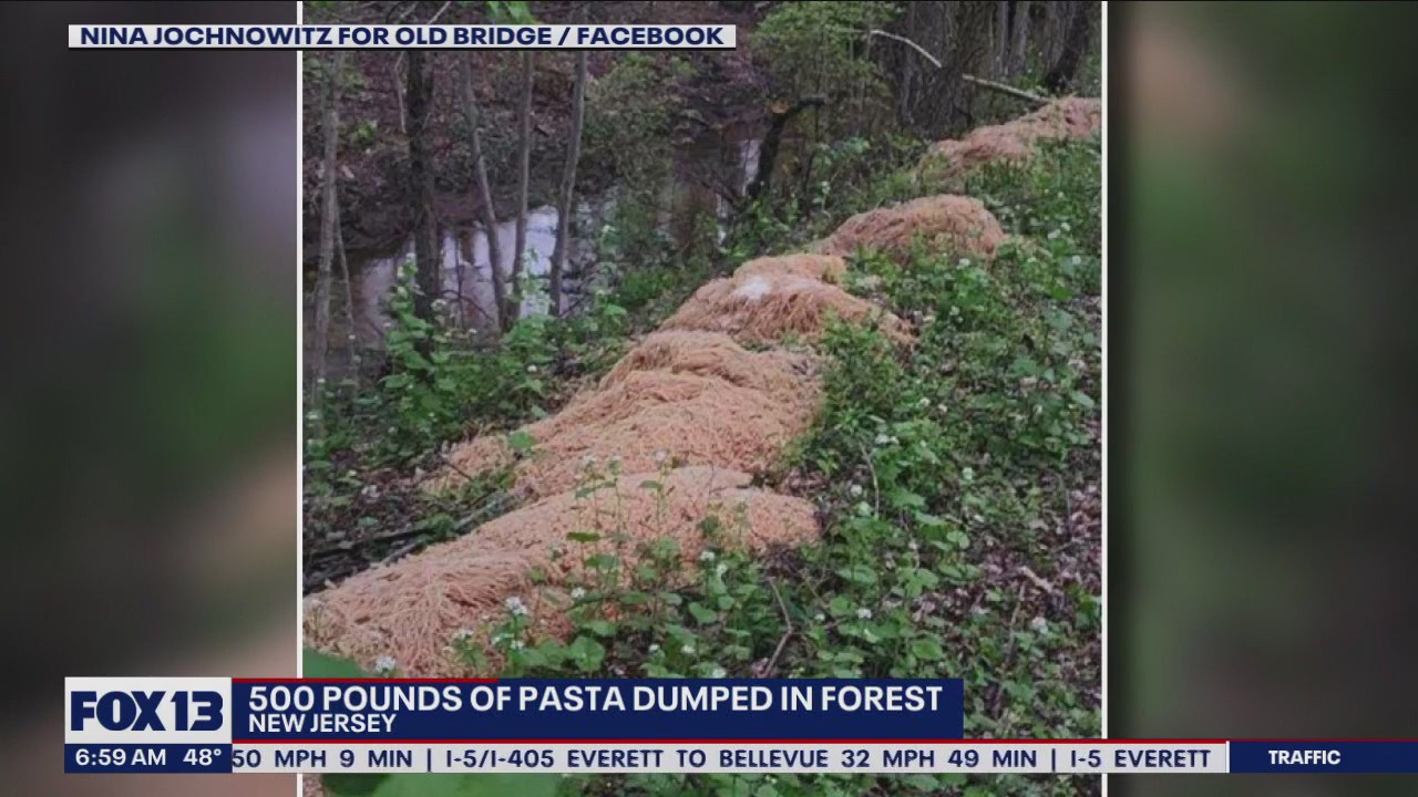 500 pounds of pasta dumped in forest