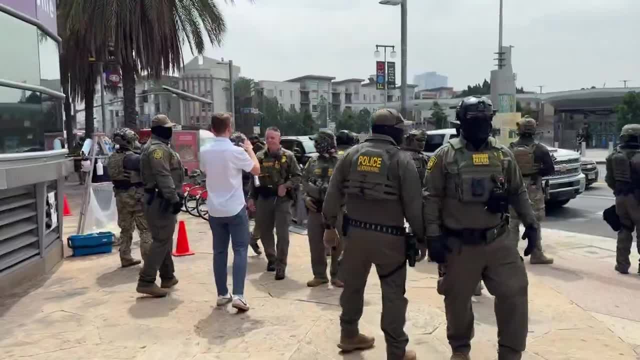 Border patrol agents show up outside Newsom's press conference