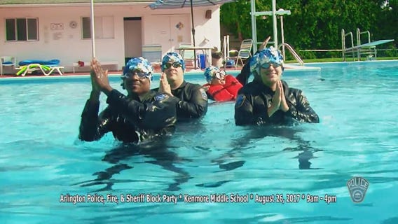 Arlington County police officers show off synchronized swimming skills