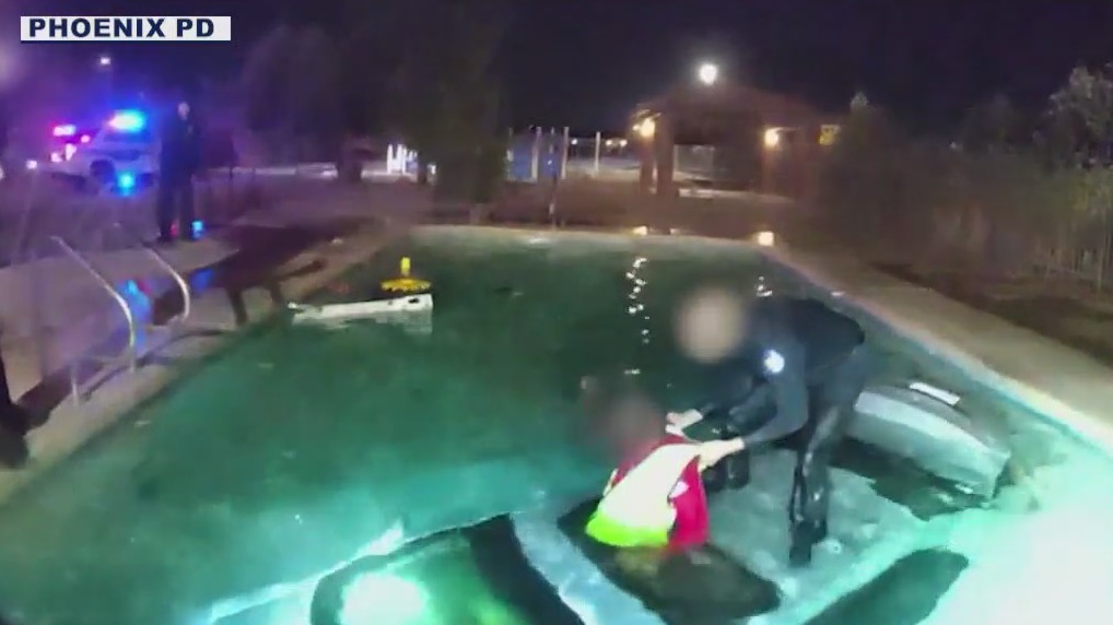 Phoenix Police rescue man after car ends up in pool