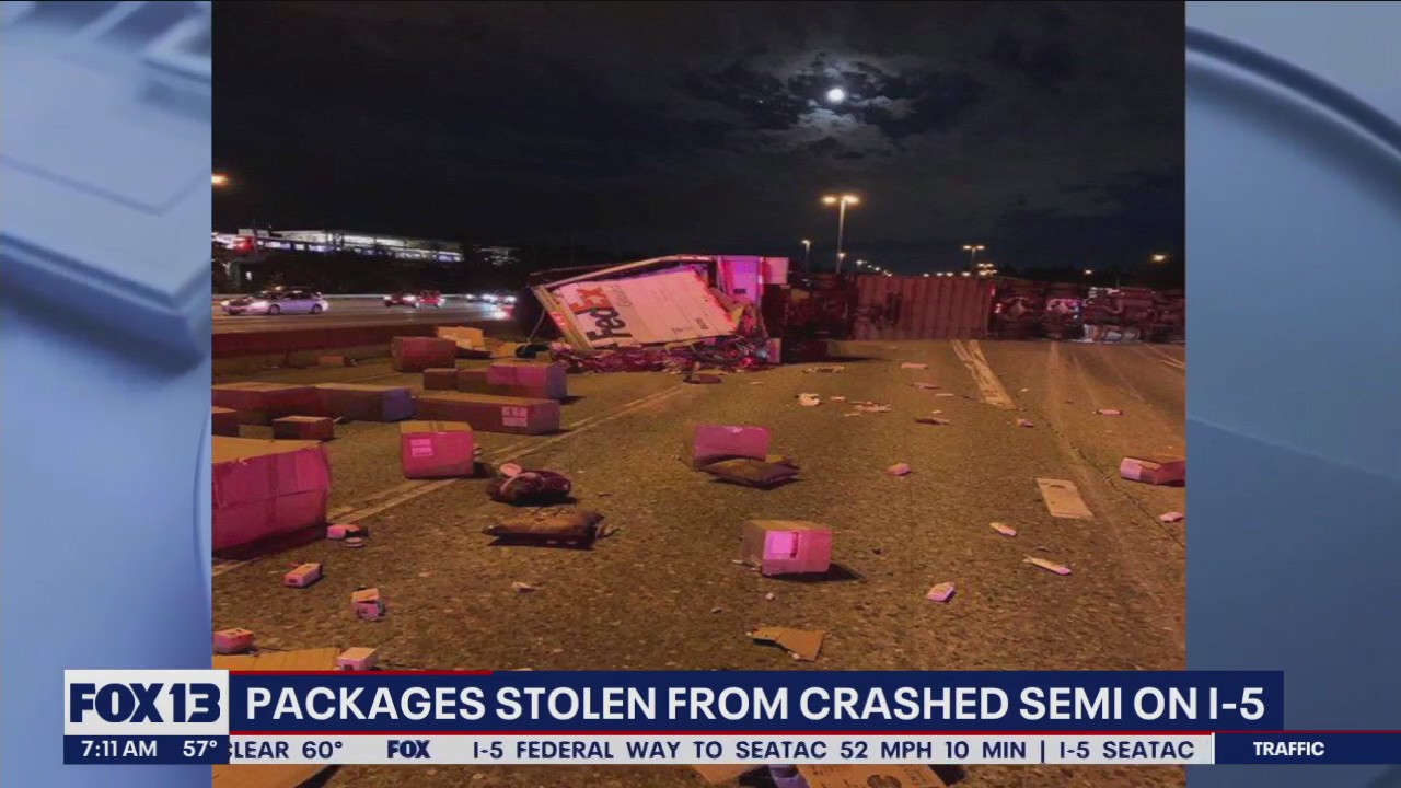 Packages stolen from crashed semi on I-5
