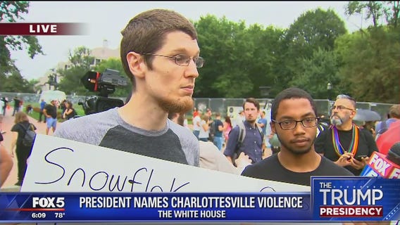 Protesters gather outside White House after Trump denounces hate groups