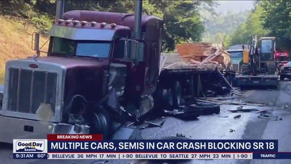 Extended closure of SR 18 after crash involving multiple cars and semis