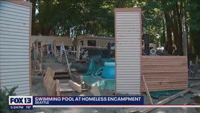 Community baffled by inflatable pool at Seattle homeless encampment