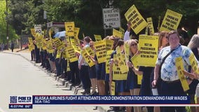 Alaska Airlines flight attendants hold demonstrations demanding fair wages