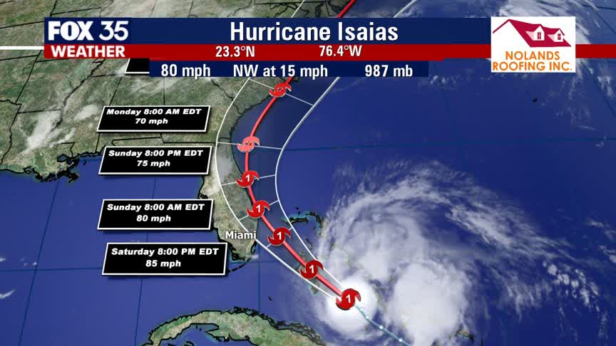 Hurricane Isaias shifts slightly more west toward Florida