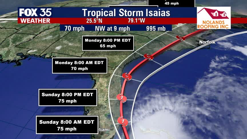 Isaias could strengthen to regain Category 1 hurricane status