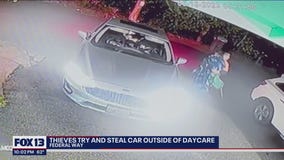 VIDEO: Thieves try to steal car as Washington mom walks her son into daycare