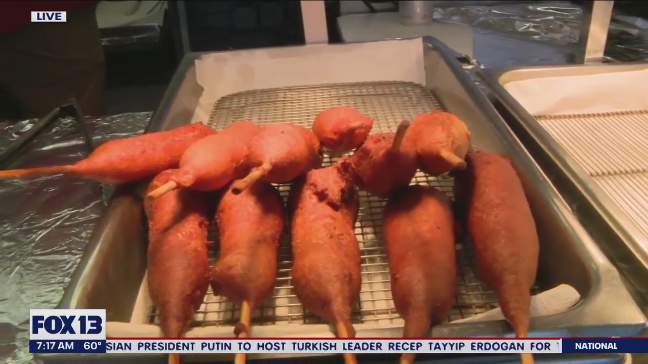 Trying out corndogs at Washington State Fair