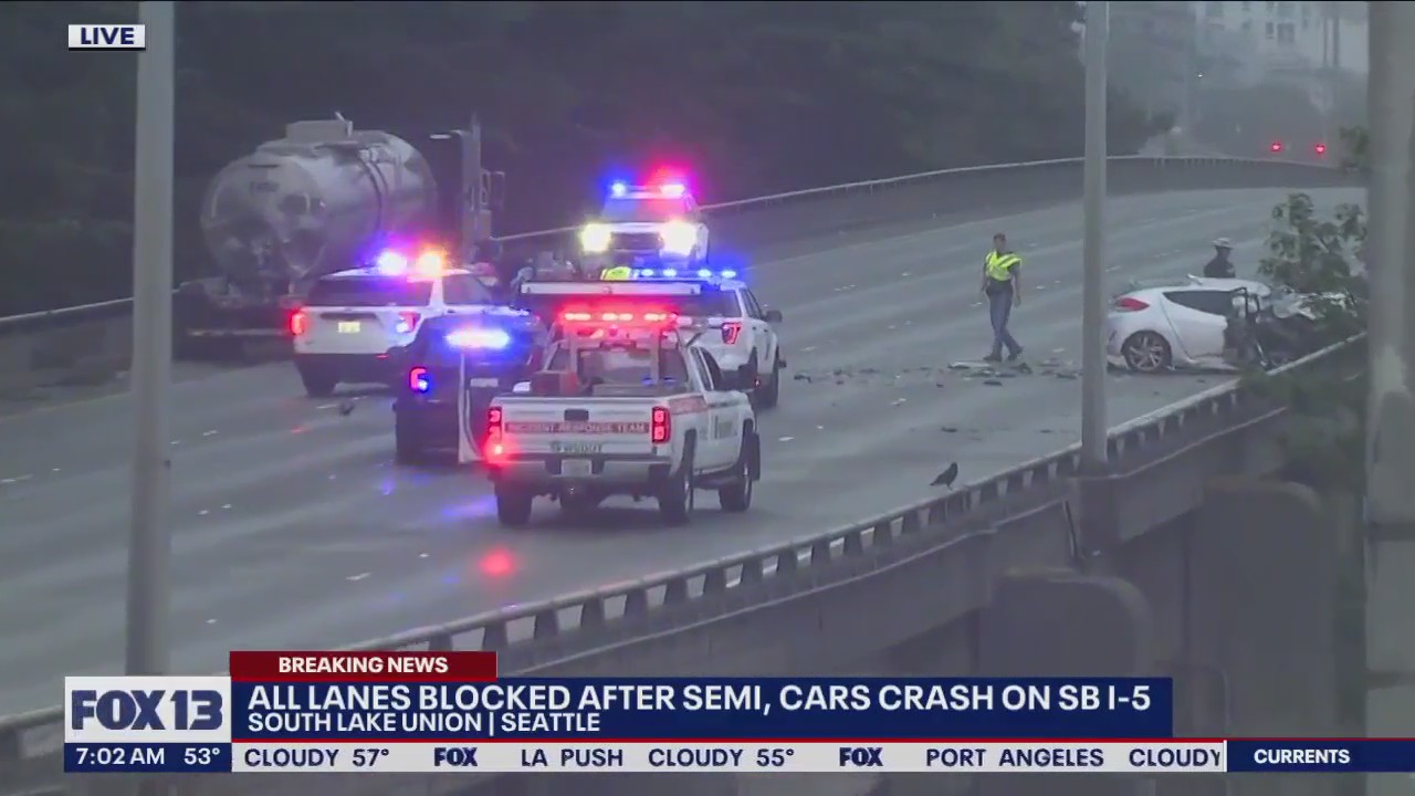 Several injured in crash involving semi, 2 cars on I-5 in Seattle