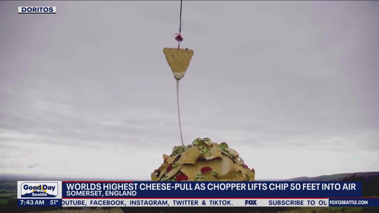 World's highest cheese-pull, chopper lifts chip 50 feet in the air