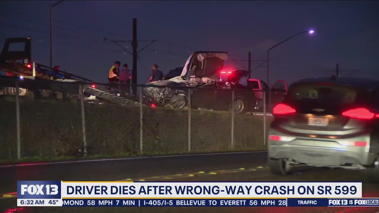 Driver dies after wrong-way crash on SR 599 | FOX 13 Seattle