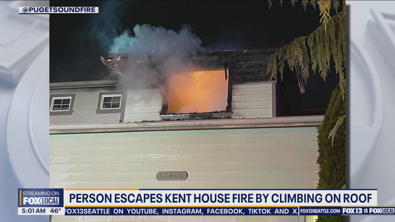 Person escapes Kent house fire by climbing on roof | FOX 13 Seattle