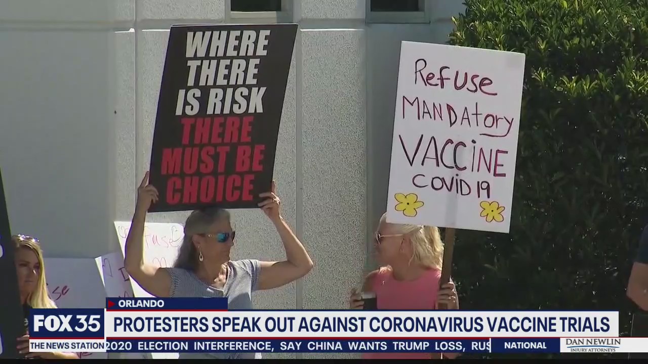 Protesters speak out against coronavirus vaccine trials