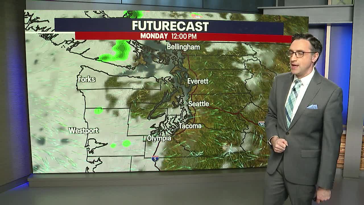 Sunny, temperatures in the 60s for monday