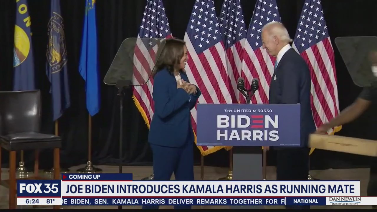 Joe Biden introduces Kamala Harris as running mate