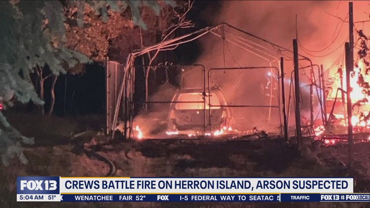 Crews battle fire on Herron Island, arson suspected