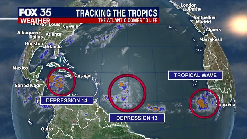 Tropical Depression 13 and 14 strengthening and heading west