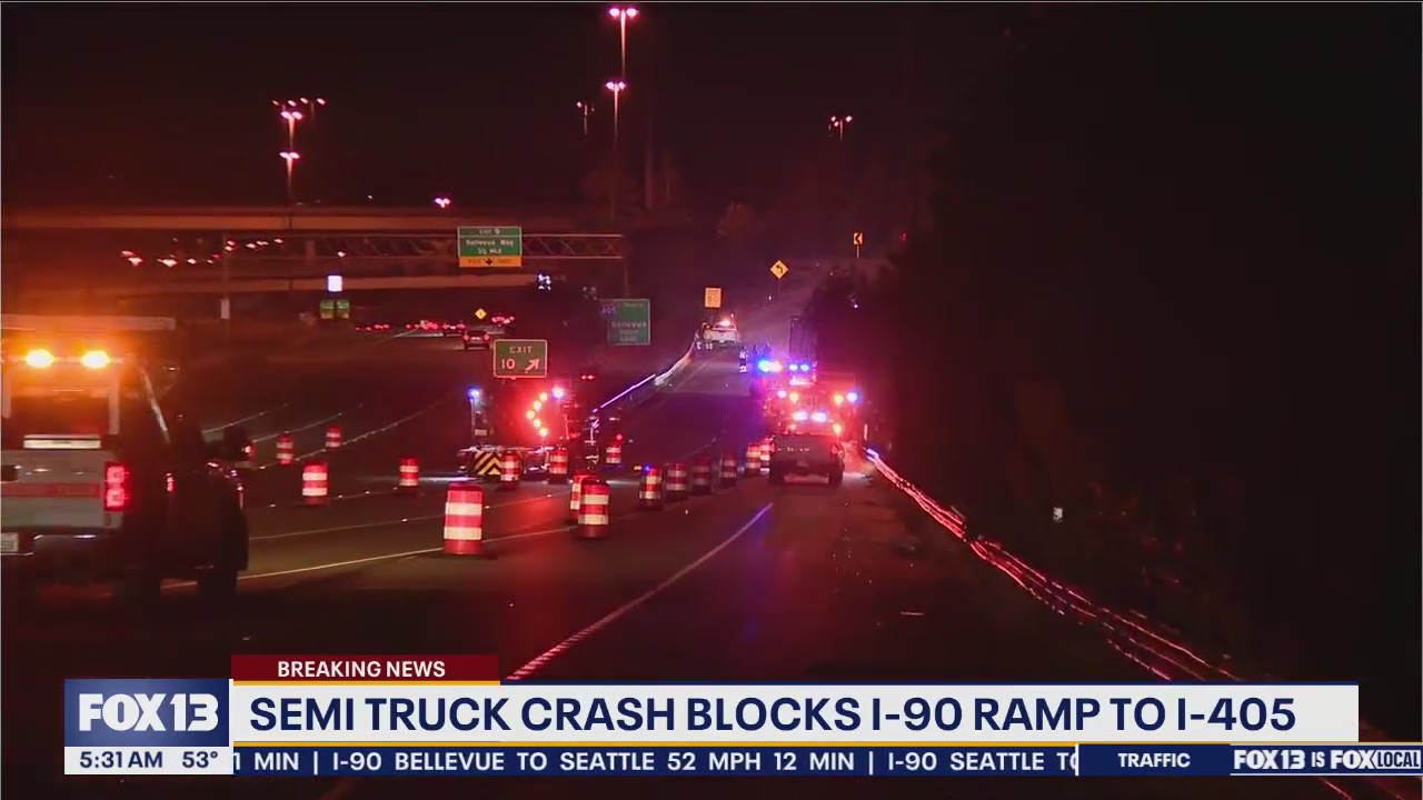 Semi-truck crash blocks I-90 ramp to I-405