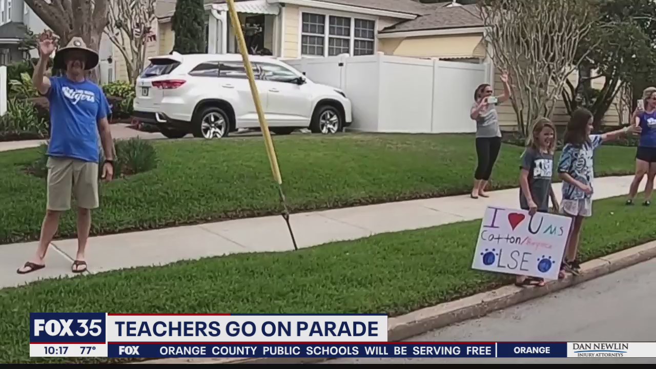 Teachers from one elementary school go on parade
