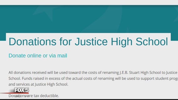 Fairfax Co. Public Schools seeking donations to help with renaming costs of J.E.B. Stuart High School to Justice High School