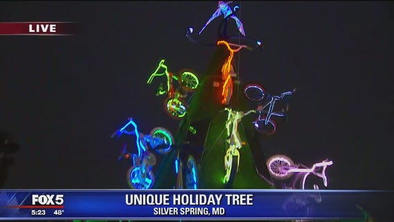 Holiday tree in Silver Spring powered by bicycles