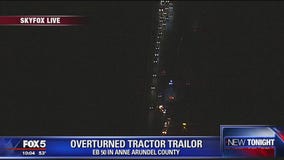 Tractor trailer overturns on US Route 50 in Anne Arundel County