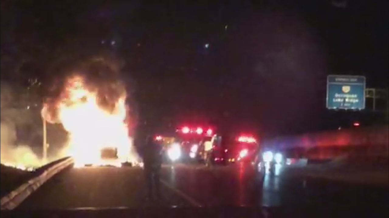 Tractor-trailer catches fire on Interstate 95 in Lorton