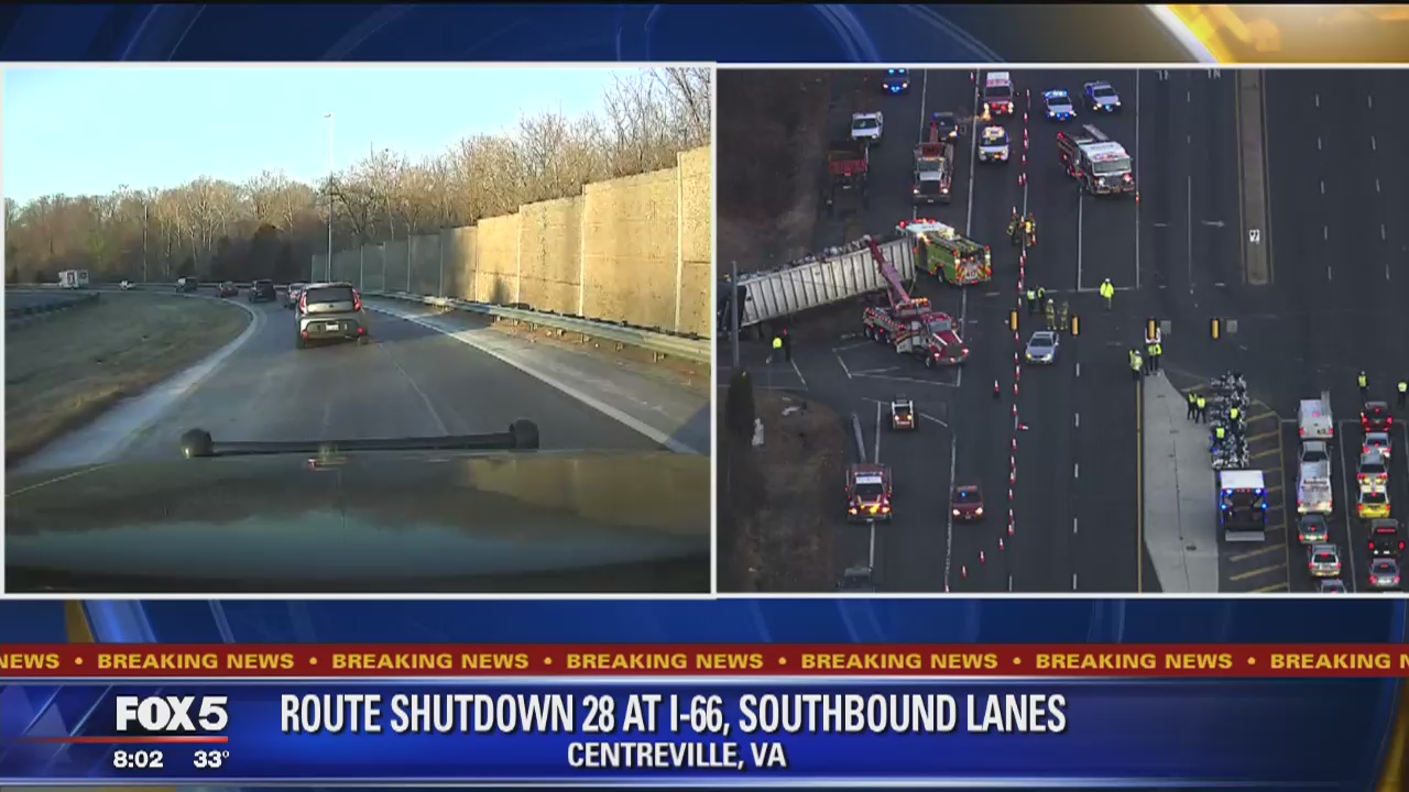 Overturned tractor trailer crash causes delays, downs power lines in ...