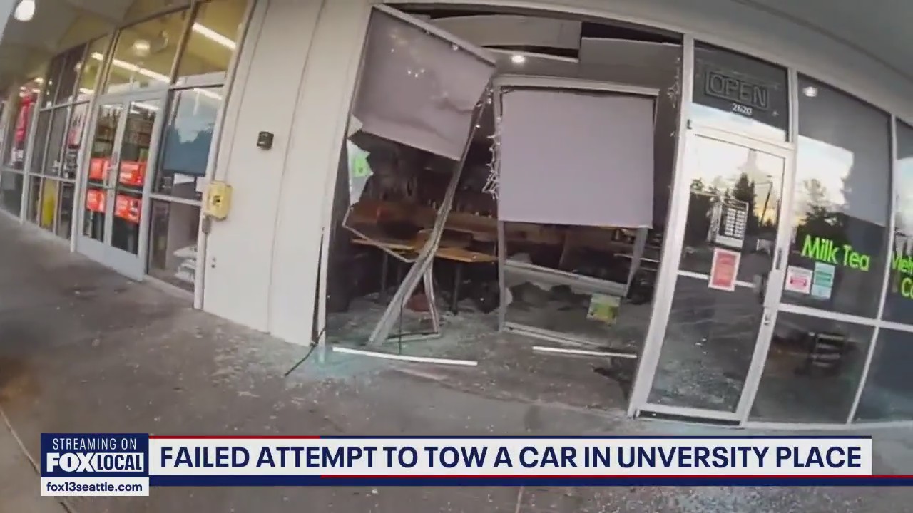 Failed towing attempt in University Place leaves business smashed