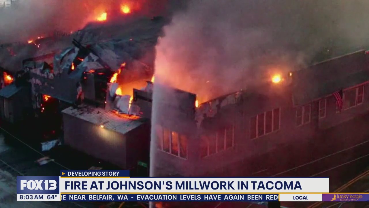 Fire at Johnston's Millwork in Tacoma, WA